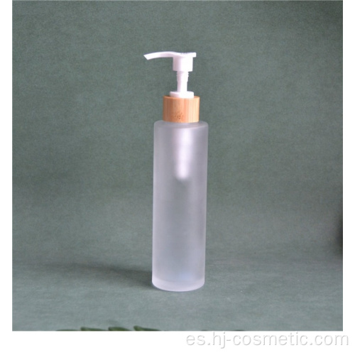 Venta al por mayor Frost 150 ml botella de vidrio de 100 ml con bomba de rociador de loción de madera de bambú Hecho a medida Embalaje cosmético